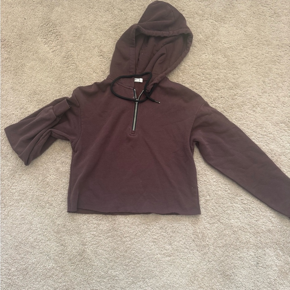 Garage Brown Cropped Hoodie with Half-Zip